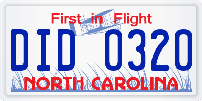 NC license plate DID0320