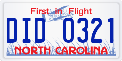 NC license plate DID0321