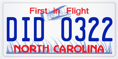 NC license plate DID0322