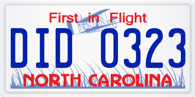 NC license plate DID0323