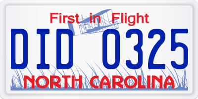 NC license plate DID0325
