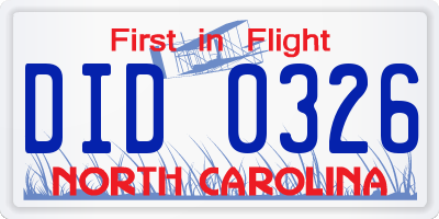 NC license plate DID0326