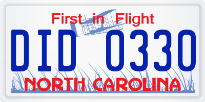 NC license plate DID0330