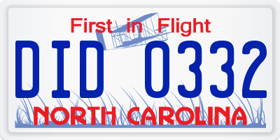 NC license plate DID0332