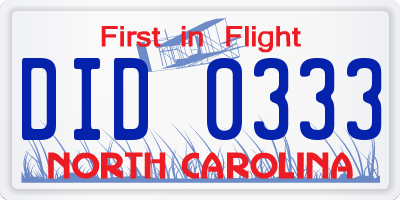 NC license plate DID0333