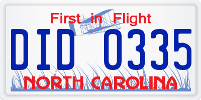 NC license plate DID0335