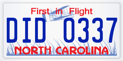 NC license plate DID0337
