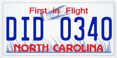NC license plate DID0340