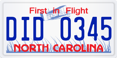 NC license plate DID0345