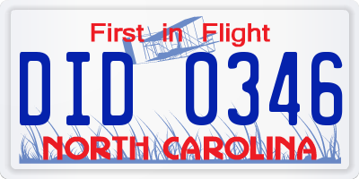 NC license plate DID0346