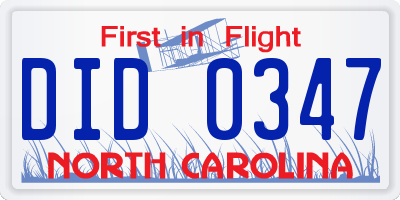 NC license plate DID0347
