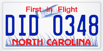 NC license plate DID0348