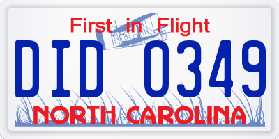 NC license plate DID0349