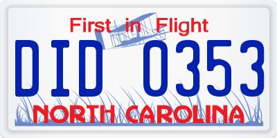 NC license plate DID0353