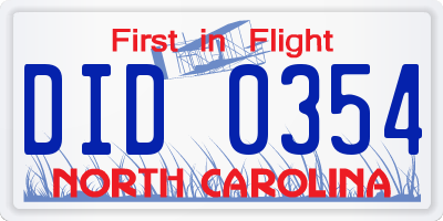 NC license plate DID0354