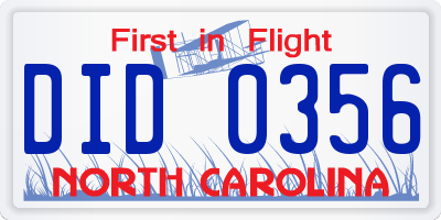 NC license plate DID0356