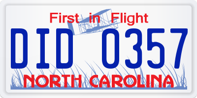 NC license plate DID0357