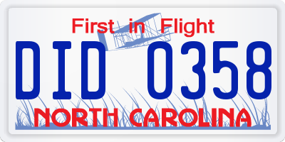 NC license plate DID0358