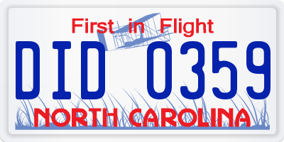 NC license plate DID0359