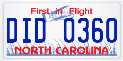NC license plate DID0360
