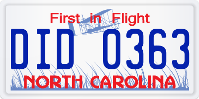 NC license plate DID0363