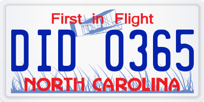 NC license plate DID0365