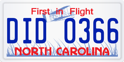 NC license plate DID0366