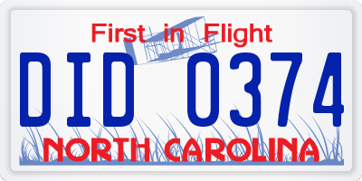 NC license plate DID0374