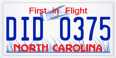 NC license plate DID0375