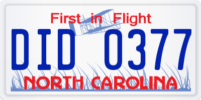 NC license plate DID0377