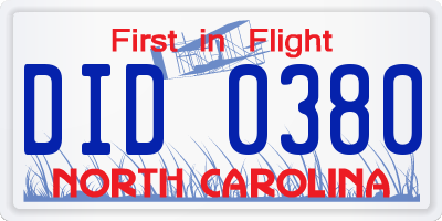 NC license plate DID0380