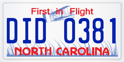 NC license plate DID0381