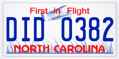 NC license plate DID0382