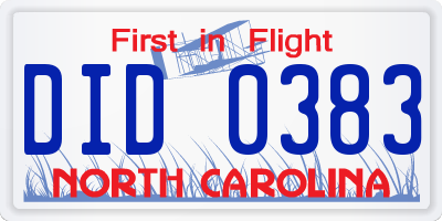 NC license plate DID0383