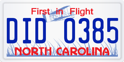 NC license plate DID0385