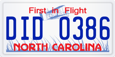 NC license plate DID0386