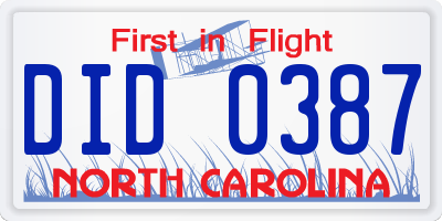 NC license plate DID0387