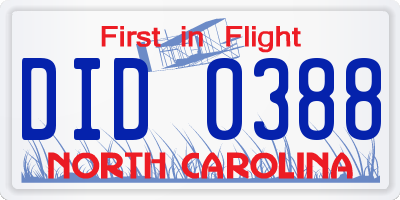 NC license plate DID0388