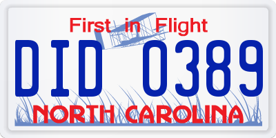 NC license plate DID0389