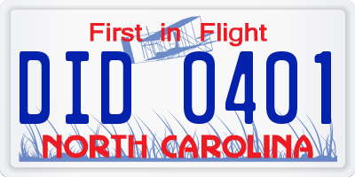 NC license plate DID0401