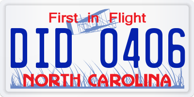 NC license plate DID0406