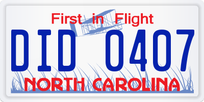 NC license plate DID0407