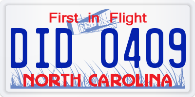 NC license plate DID0409