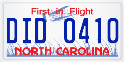 NC license plate DID0410