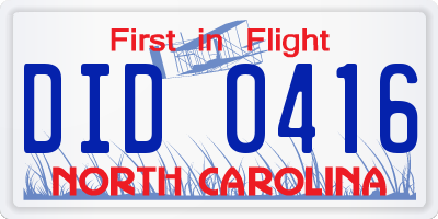 NC license plate DID0416