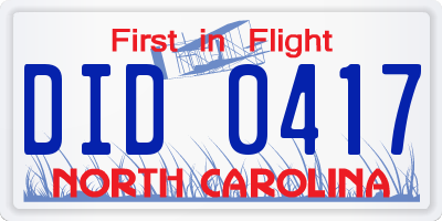 NC license plate DID0417