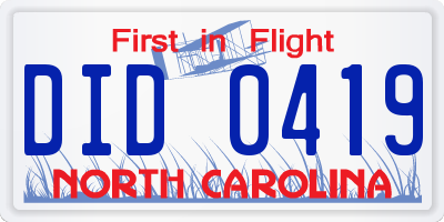 NC license plate DID0419