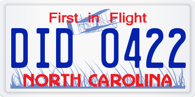 NC license plate DID0422