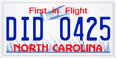 NC license plate DID0425