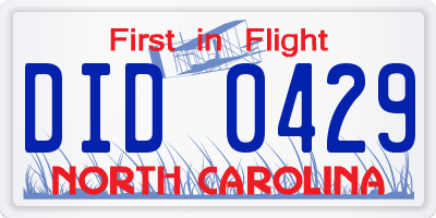 NC license plate DID0429